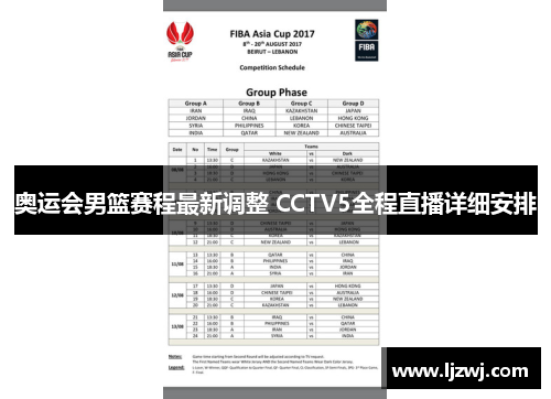 奥运会男篮赛程最新调整 CCTV5全程直播详细安排